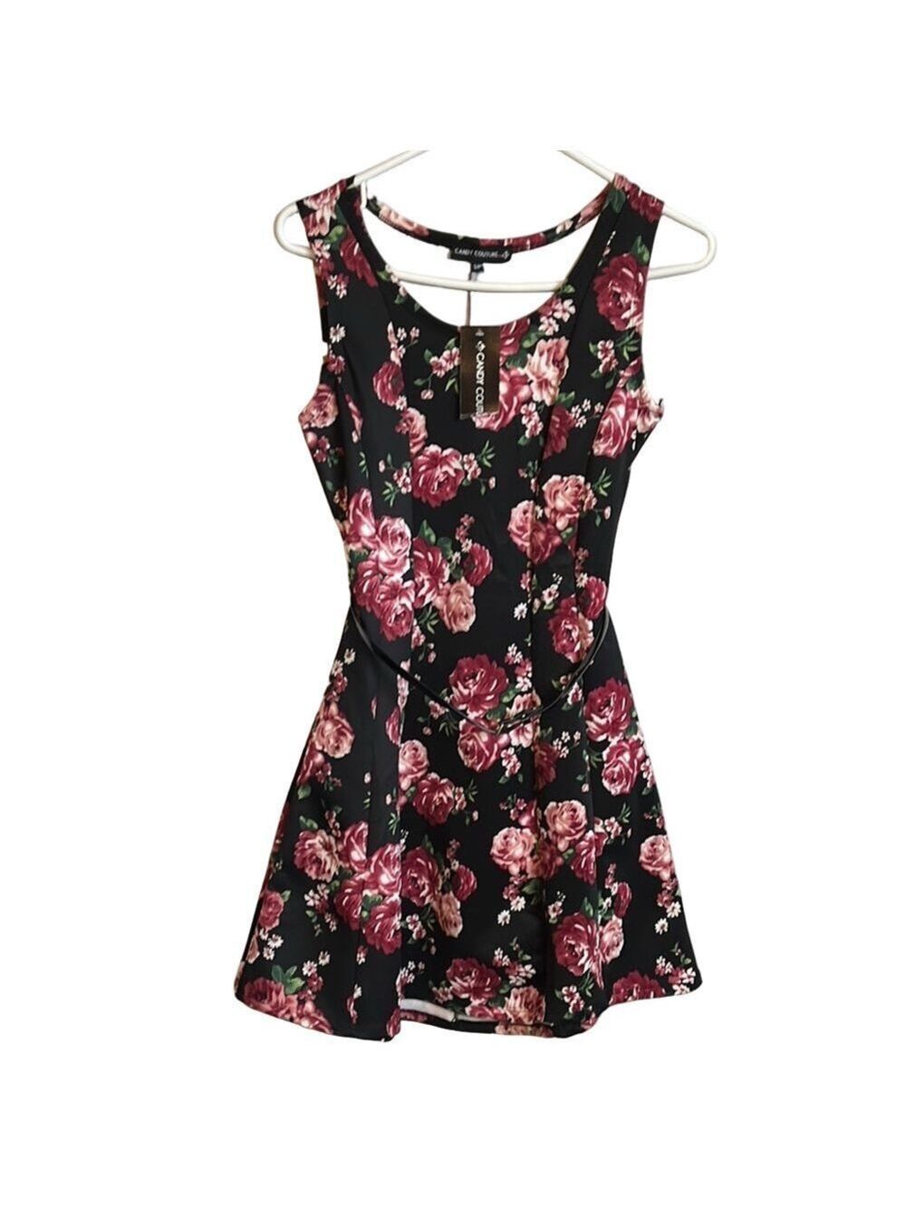 Pink and Black Sleeveless Fit and Flare Mini Dress for Cocktail